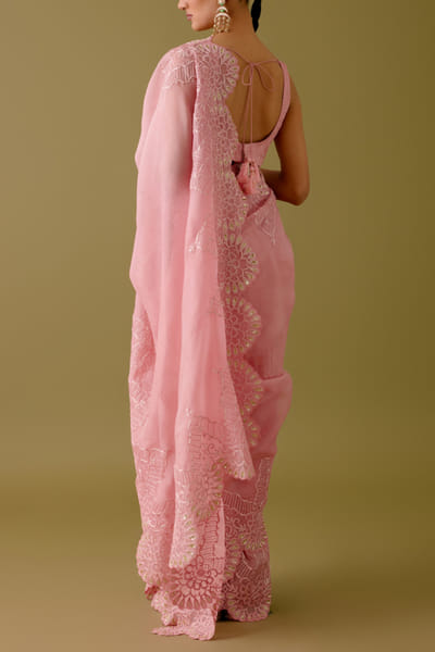 Devnaagri Blush pink embroidered scalloped sari set DEVJAN25D22410