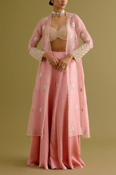Devnaagri Blush pink embroidered sharara and jacket set DEVJAN25D22397