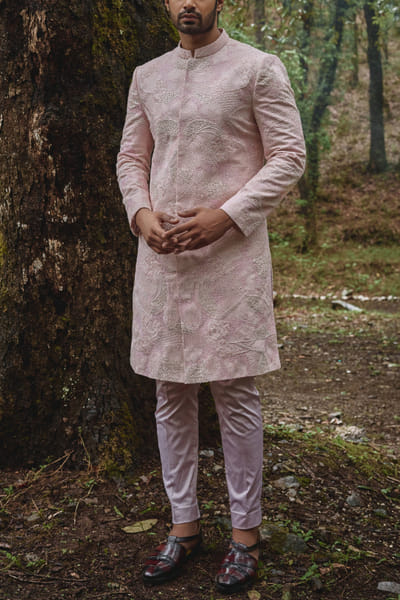Blush pink embroidered sherwani set