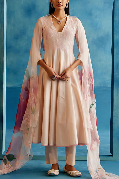Blush pink floral embroidered anarkali set
