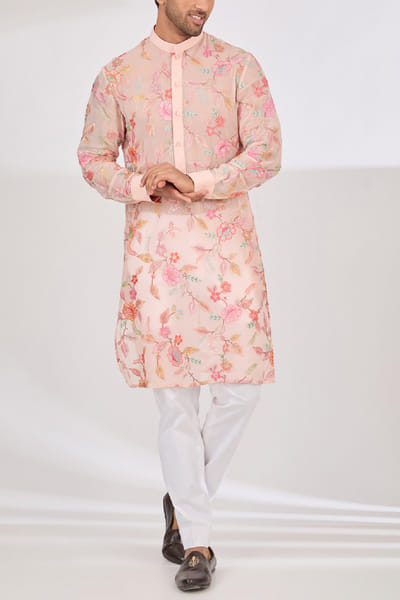 Blush pink floral embroidery kurta set
