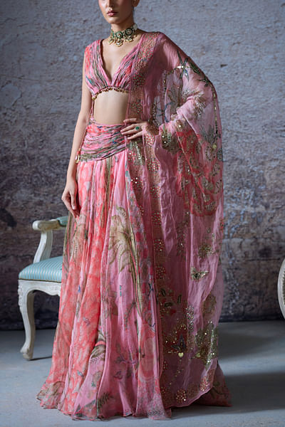 Blush pink floral print lehenga set
