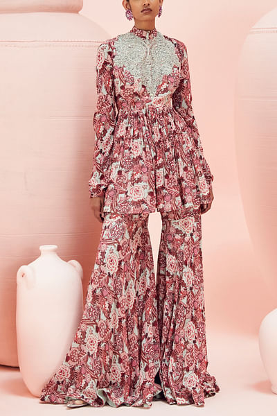 Blush pink floral printed gharara set