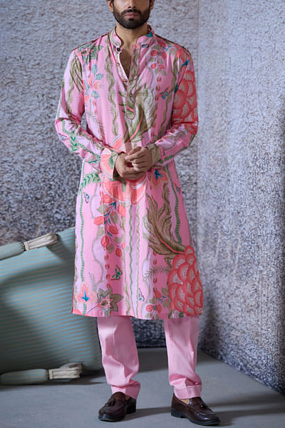 Blush pink floral printed kurta set