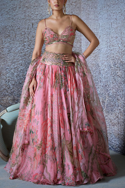 Blush pink floral printed lehenga set