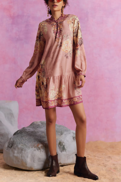 Kalista Blush pink floral printed short dress KTAMAY24D214