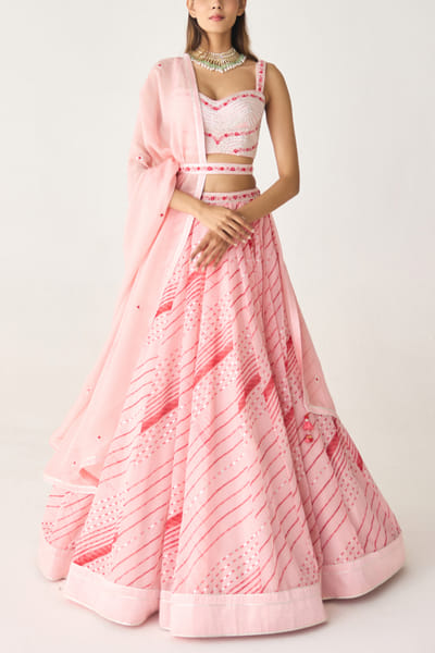 Blush pink leheriya printed lehenga set