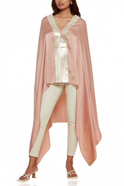 Blush pink metallic detail draped cape