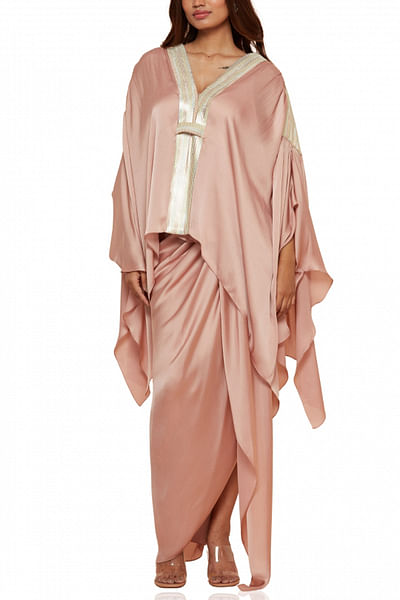 Blush pink metallic drape cape and skirt set
