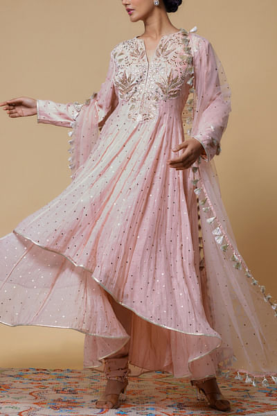 Blush pink mukaish embroidery anarkali set