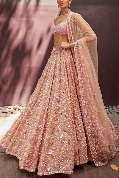 Blush pink pearl embroidered lehenga set
