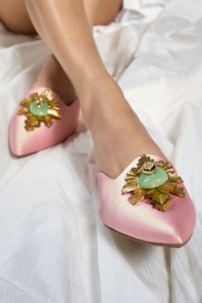 Blush pink petal embellished mules