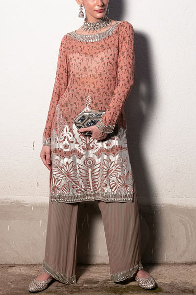 Blush pink printed & embroidered co-ord set