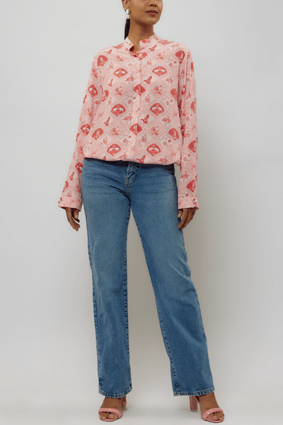 Blush pink safari printed shirt
