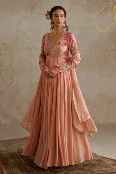 Blush rose printed anarkali set