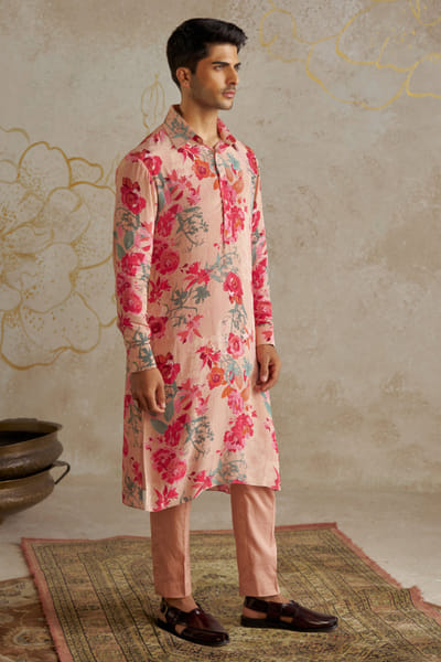 Blush rose printed crepe kurta set