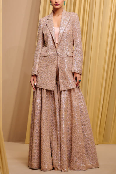 Tarun Tahiliani Blush sequin embroidered jacket sharara set TARJUL24029