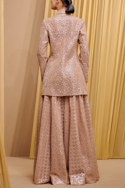 Tarun Tahiliani Blush sequin embroidered jacket sharara set TARJUL24029