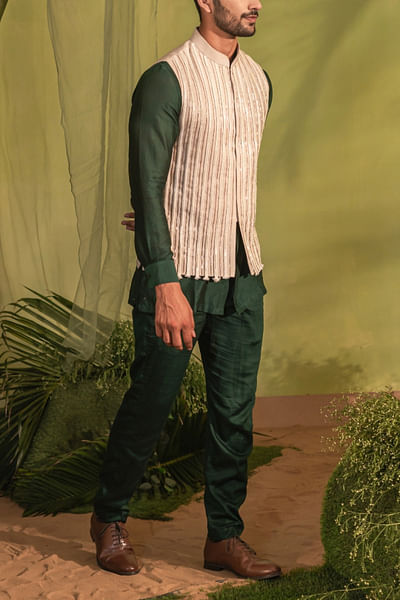 Bottle green chanderi silk kurta set