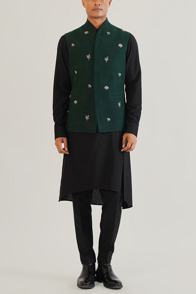 Bottle green floral embroidered jacket