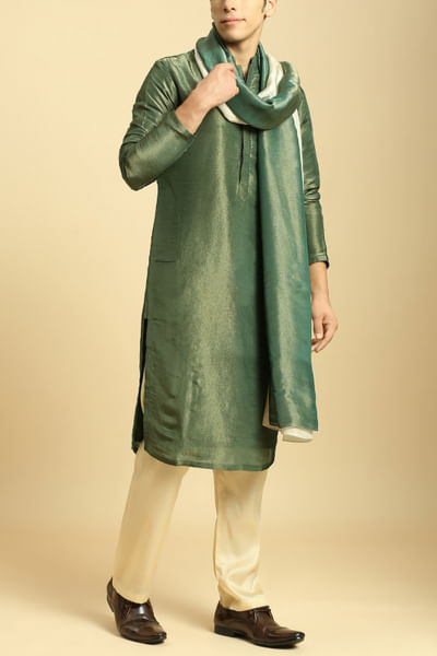Bottle green tissue kurta set