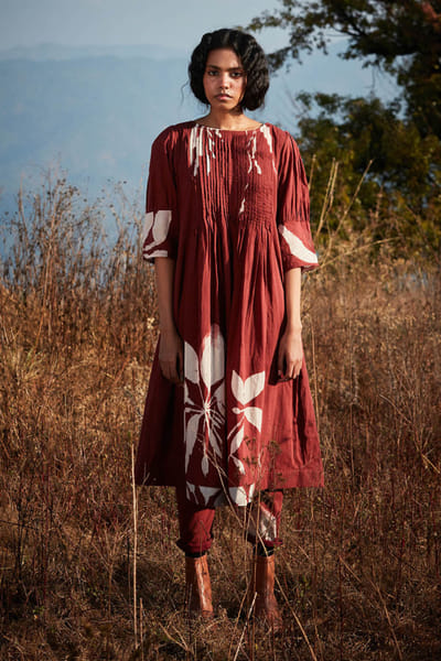 Brick red floral printed co-ords