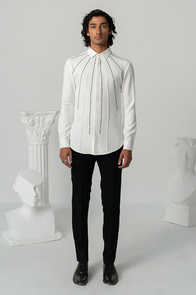 Bright white shadow ray embellished shirt