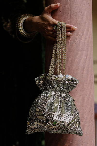Bronze embroidered potli bag