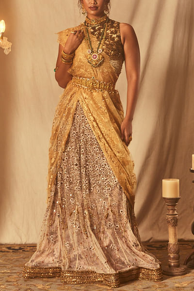 Bronze gold sequin embellished blouse