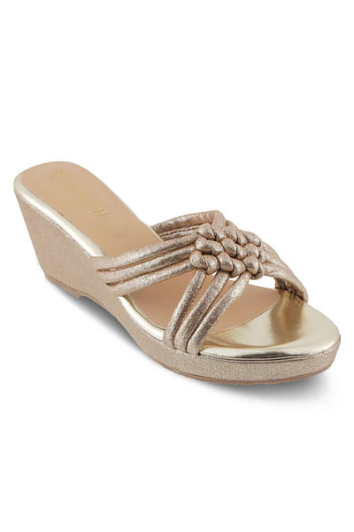 Bronze knotted cross strap wedges