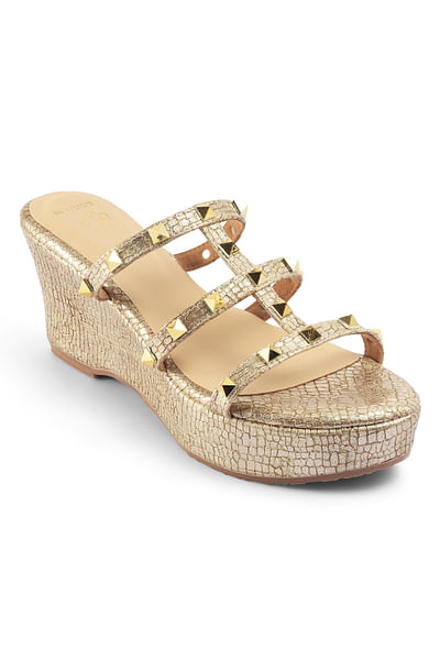 Bronze metallic embellished textured wedges