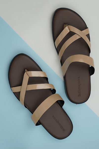 Brown and beige criss cross sandals