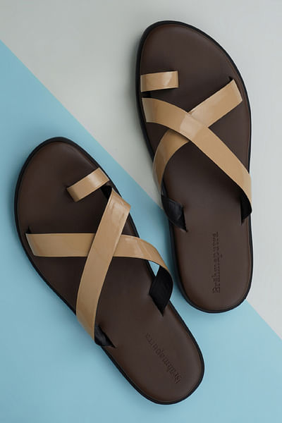 Brown and beige cross sandals