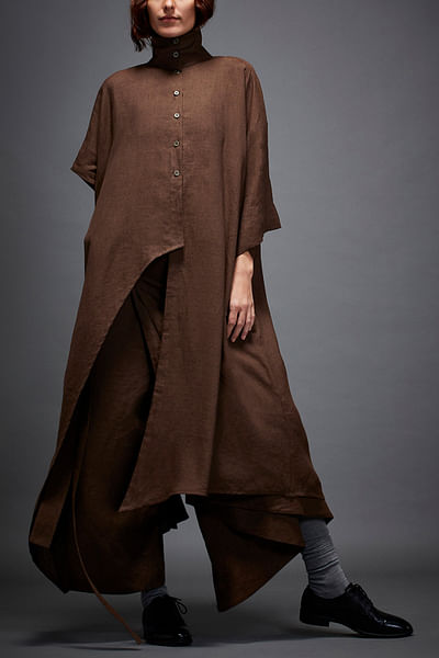 Brown asymmetrical kaftan shirt