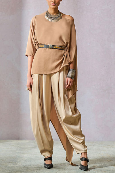 Brown asymmetrical top and pants