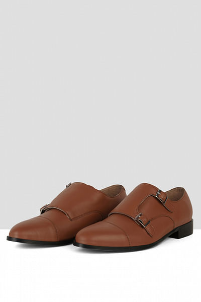 Brown double monk strap shoes