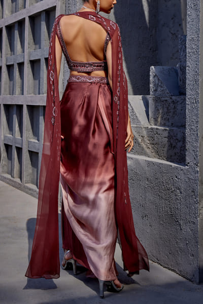 Miku Kumar Brown embroidered dhoti skirt set MKUJAN24D216