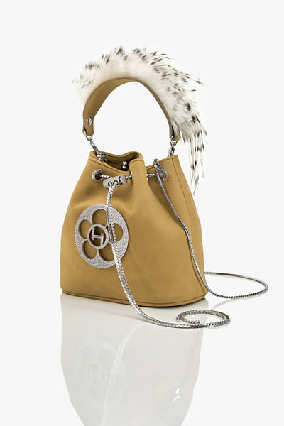 Brown faux suede bucket bag