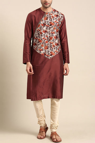 Brown floral and fruit digital print kurta set