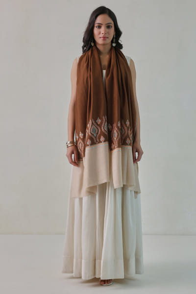 Brown floral pashmina stole