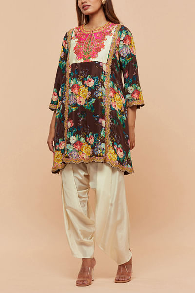 Brown floral printed kurta set