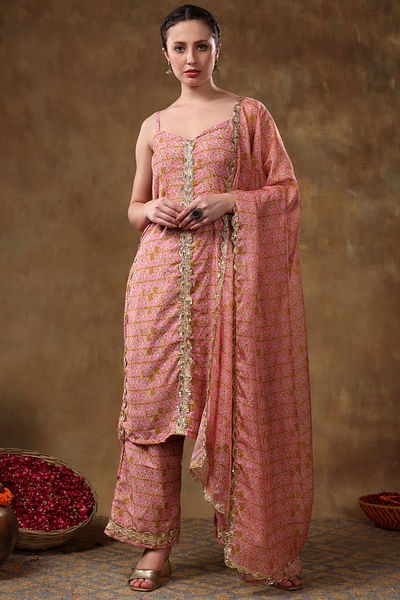 Brown floral printed kurta set