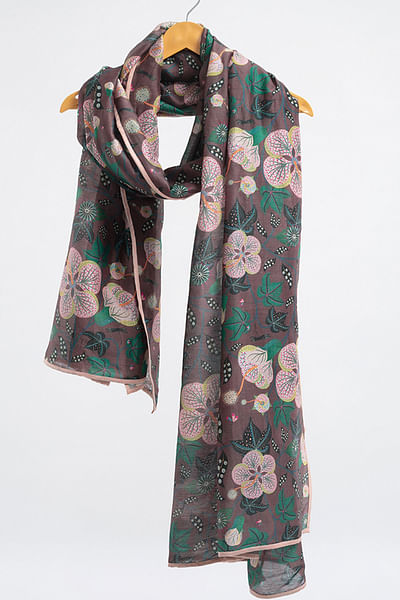 Brown floral printed scarf