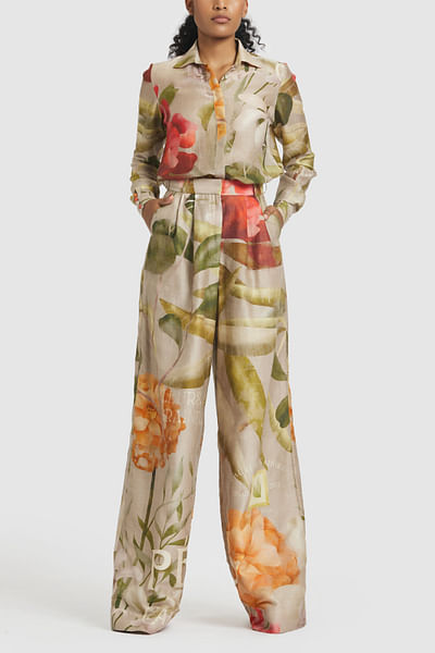Brown floral printed shirt