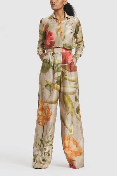 Brown floral printed trousers