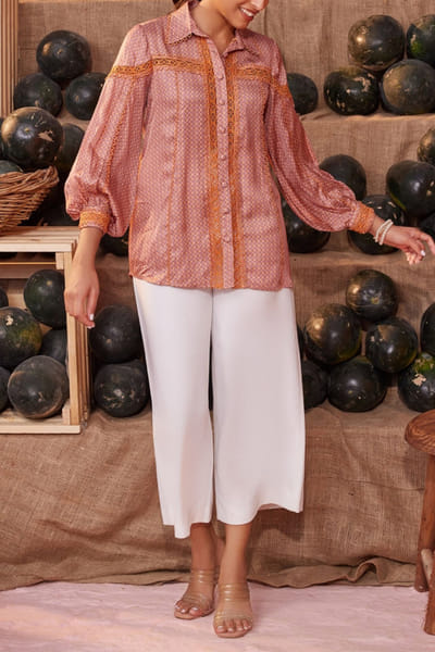 Brown lace work shirt