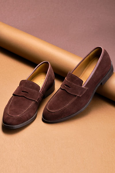 Brown leather moccasin shoes