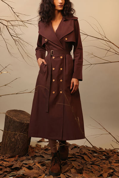 Brown overlap trench dress
