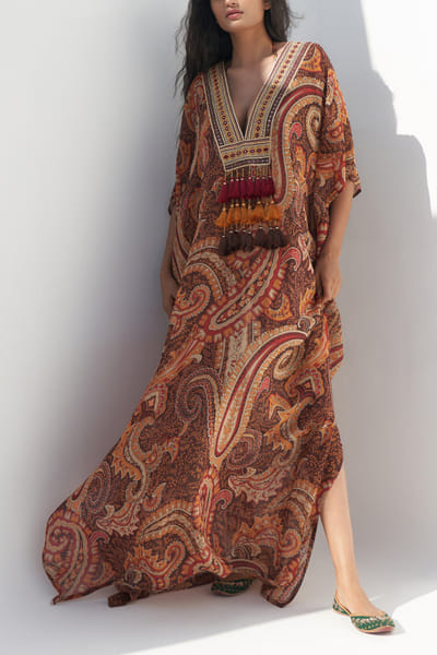 Brown paisley printed kaftan