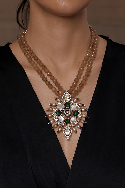 Brown polki pendant necklace